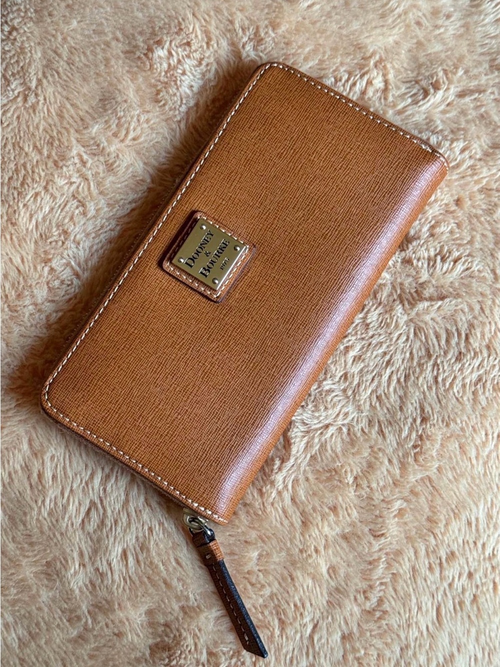 Dooney & Bourke Saffiano Zip-Around Wallet in Cognac Brown